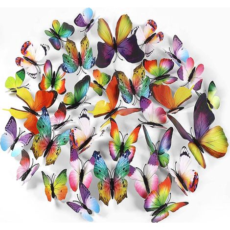 Autocollant Papillon 3D - Décor Murale Papillons en Plastique - Pour Chambre Enfant Salon Décoration Intérieure - 72 Pièces (1/5)