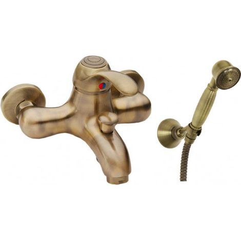 Miscelatore vasca con deviatore, doccetta e flessibile - serie: dodo - colore: bronzo (1/2)