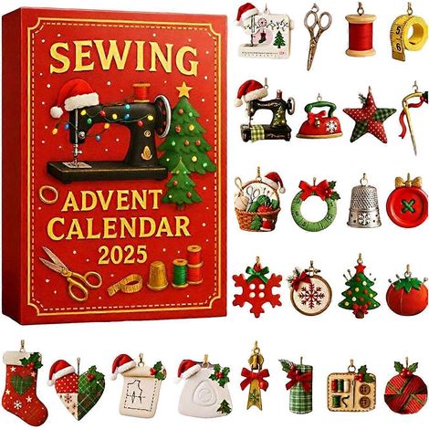 Adventskalender 2025 mit Nähmotiven, 24 Tage, 24 2D-Geschenkanhänger, Countdown-Kalender, Weihnachtsdeko (1/5)