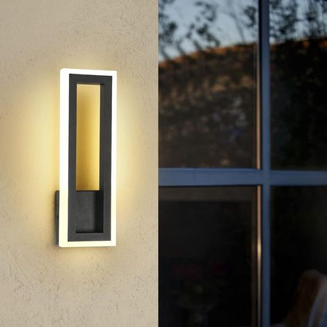 Applique murale extérieure LED 12W IP65 3000K aluminium terrasse jardin garage salon (1/5)