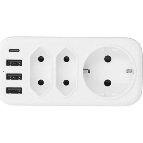Multiprise 7 En 1 - 3 Prises 230 V - 3 Ports USB - 1 Port USB Type C - 4000 W - Pour Maison Bureau Cuisine (1/4)