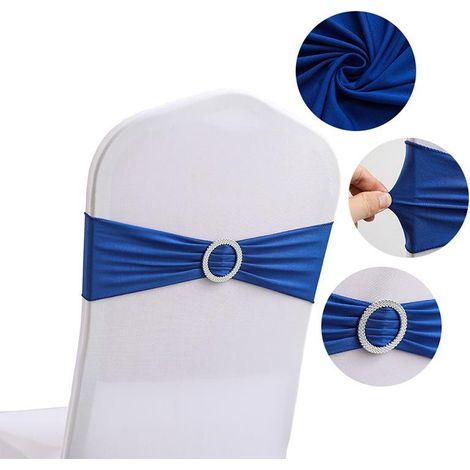 Lot de 10 Housses de Chaise Élastiques Bleu Marine avec Boucle, pour Mariage, Lycra, Polyester et Spandex, Chapeau de Chaise (1/5)