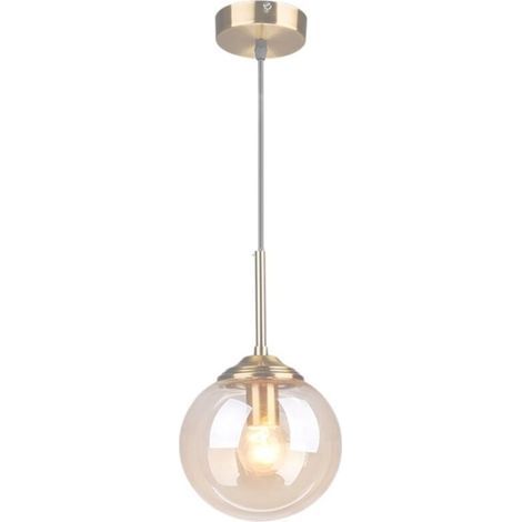 [JAMAIS UTILISÉ] Lustre vintage boule de verre, ferrures en laiton, ampoule E27 pour salle à manger et chambre à coucher (lumière simple, ambre) (1/4)
