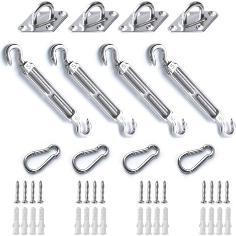 Kit de fijación para velas de sombra, acero inoxidable 304, accesorios M5, para velas cuadradas y triangulares (juego de 12 piezas + 16 tornillos)