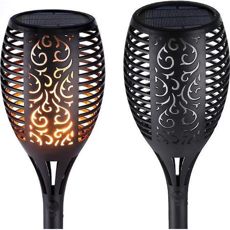 Solarbetriebene Flammenfackeln für den Außenbereich, dekoratives 2er-Pack, 33 LEDs, tanzende Flamme, wasserdicht, für den Außenbereich