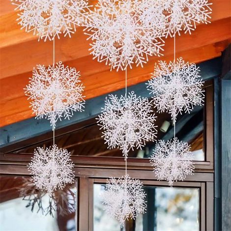 Copos de nieve de plástico PVC de 11 cm para árboles de Navidad - 12 piezas decorativas - Adornos blancos (1/3)