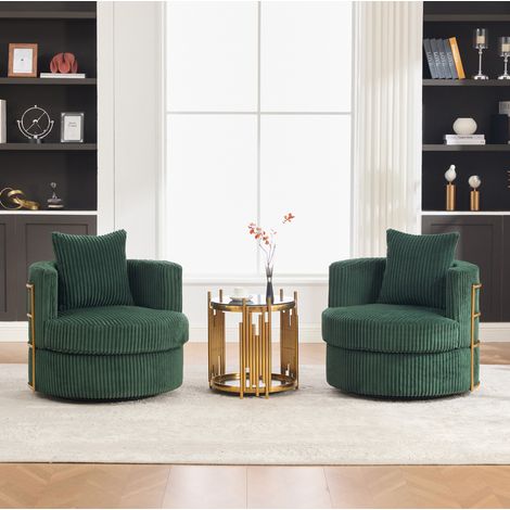 Set di 2 poltrone girevoli 360° 76x79x78 cm verde scuro, contenitore, velluto a coste MEUBLIV (1/5)