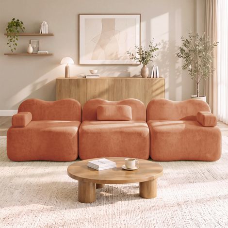 Canapé / salon de jardin, extérieur, terrasse, confort et déco, avec accoudoirs, coussins inclus, orange, confort salon, assise moelleuse design (1/5)