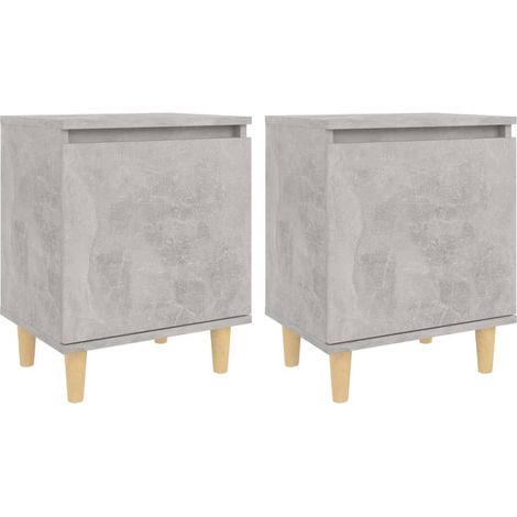 Tables de chevet avec pieds en bois 2 pcs Gris béton 40x30x50 (1/5)