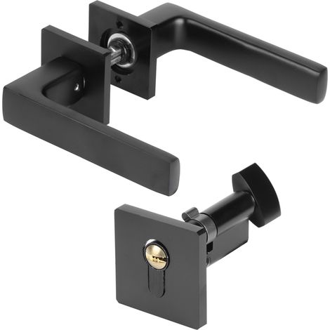Ensemble de poignée de serrure à cylindre noir simple réglable avec accessoire de bouton de porte à verrouillage à clé (1/5)