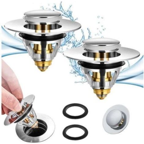 Promotion Universal Pop-Up Sink Drain, 2 Pieces Anti-Blocked Drain Filter, Stainless Steel and Pure Copper Bathtub Drain, Anti-Odor Hair Filter for 34-38mm Holes, OUY (1/4)