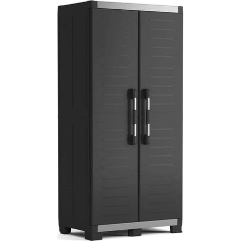 Keter - Armadio alto da garage XL - Armadio multifunzione in resina - Ripiani e piedini regolabili, maniglia soft touch - Cerniere in metallo - Cucina, garage, officina - 89 x 54 x 188 cm - Nero