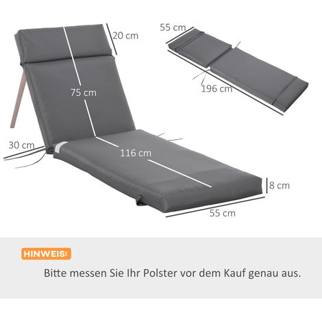 Lot de 2 coussins pour chaises longues, coussins de jardin extra épais de 8 cm, gris foncé, coussins uniquement. (1/5)