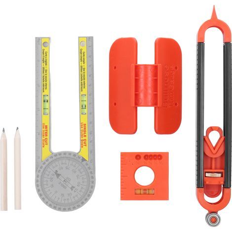 Kit de Mesurage et de Marquage avec Compas à Angles et Fût à Bulles pour Menuiserie - Kit de 6 Pièces incluant Compas, Rapporteur et Règle (1/5)