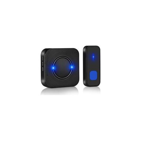 Sonnette Sans Fil Exterieur Etanche,Kit d'un Récepteur et d'un Emetteur,IP55 Etanche Carillon 300 m,55 Mélodies et 5 Niveaux de Volume Sonnerie Extérieur pour Maison,au Salon au Bureau - Noir