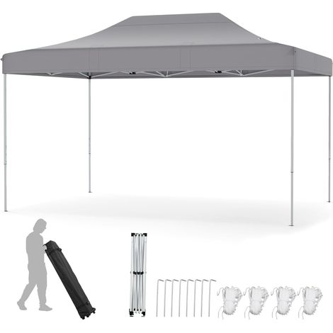 GOPLUS Tonnelle de Jardin Exterieur 445X300CM, Tonnelle Pliante pour 10-12 Personnes, Imperméable, Réglable 313/323/333CM, Abri Solaire, Sac de Transport, pour Camping Plage Fêtes (3x4,45 M-Gris) (1/5)