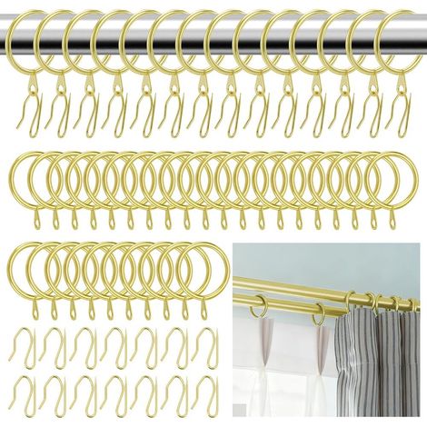 120 Anneau de Rideau en Métal Crochets de Rideau de 3cm et 120 Anneaux Décoratifs en Métal pour Rideaux de Fenêtre Porte et Douche Panneaux à Plis Pincés (Dorés) (1/5)