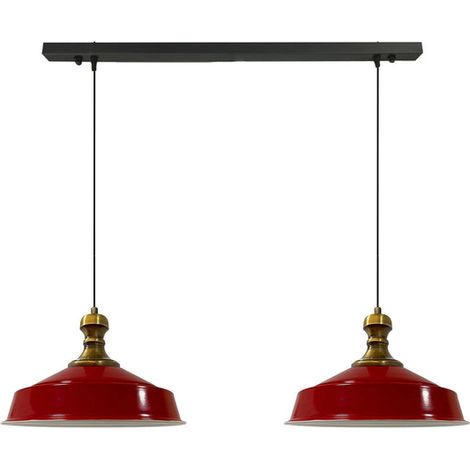 Suspension Industrielle Double en Métal Rouge Peint à la Main – Lustre Vintage E27 Ø40 cm pour Salon, Chambre ou Salle à Manger (1/5)