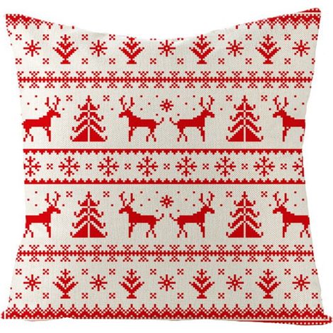 Housse De Coussin - Rouge - Motif Noël Hiver Flocon De Neige Arbre - Fermeture Éclair Cachée - 45 cm x 45 cm - Lot De 4 (1/2)