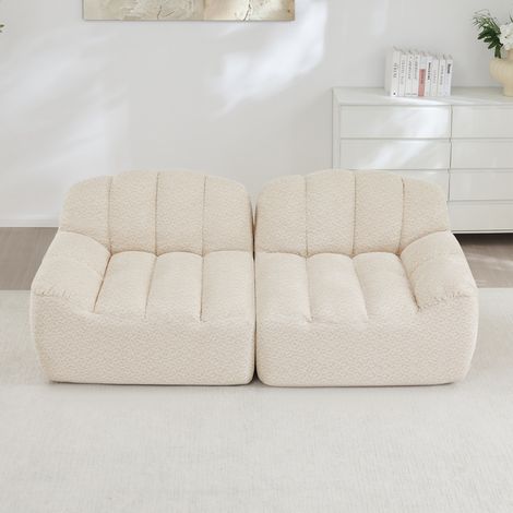 Sofá modular de 2 plazas sin estructura, forma curva, 210x104x79 cm, tejido polar beige blanco (1/5)