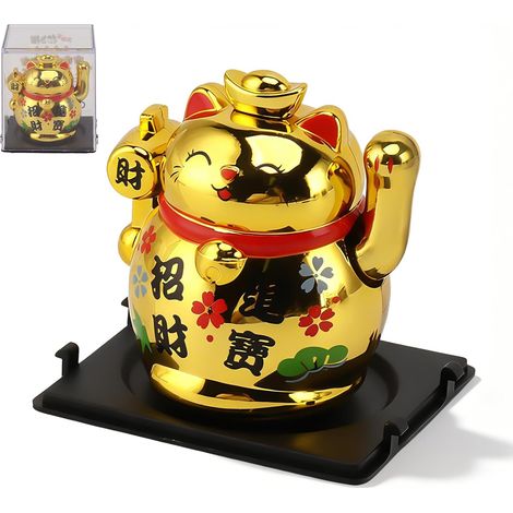 Chat Porte-Bonheur, Maneki Neko Japonais, Chat Porte-Bonheur, Bras Agitant, Mignon Chat Chinois, Petit Chat Agitant Solaire pour la Décoration de la Maison Et de la Voiture(Or) (1/5)