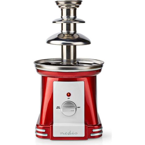 Nedis Fontana di Cioccolato, Design Retrò in Plastica e Acciaio Inox con 3 Livelli, Lavabile in Lavastoviglie, Diametro 40 cm, Rossa-Bianca (1/5)