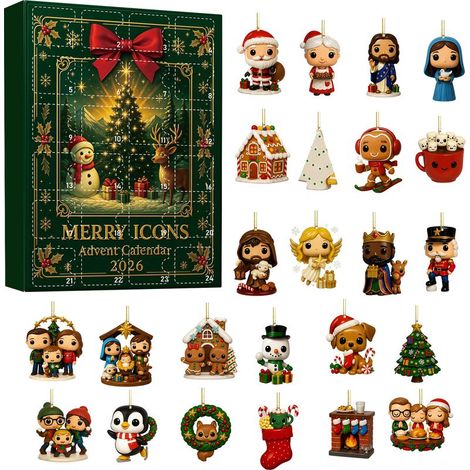 Calendrier de l'Avent 2026 style verre de mer, boîte surprise, 24 décorations à suspendre en acrylique plat, coffret cadeau pour le compte à rebours de Noël (1/5)
