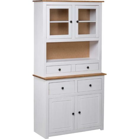 Les Tendances – Vaisselier buffet 4 portes 4 tiroirs en bois de pin massif 93cm – Finition vernie – Dimensions 93x40,5x180cm – Couleur blanc (1/5)
