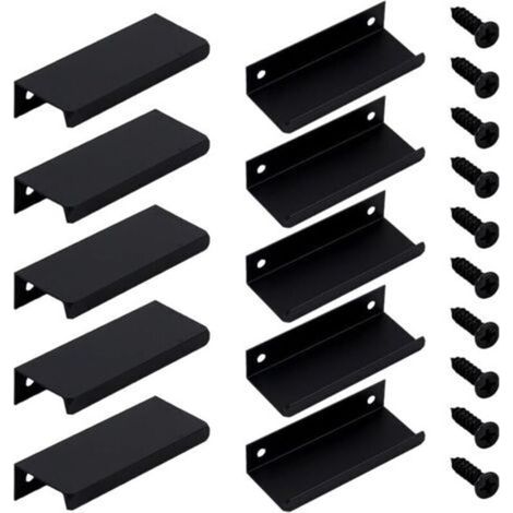 Set mit 10 rechteckigen 8 cm Griffen für Küchenschränke, mit Schrauben, aus Eisen, für Schubladen, Schränke, Kleiderschranktüren (schwarz) (1/5)