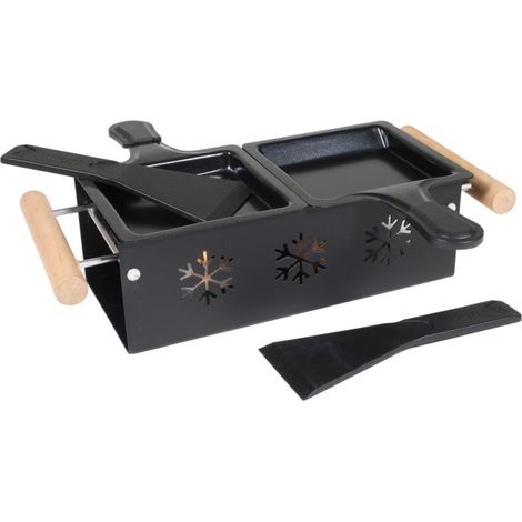 Paris Prix – Appareil à raclette 2 personnes – Fonctionne à la bougie – Métal et fer – Dimensions 32cm – Contient 2 poêlons et spatules (1/5)