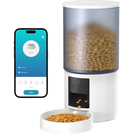 Distributeur Croquettes Chat Automatique WiFi blanc