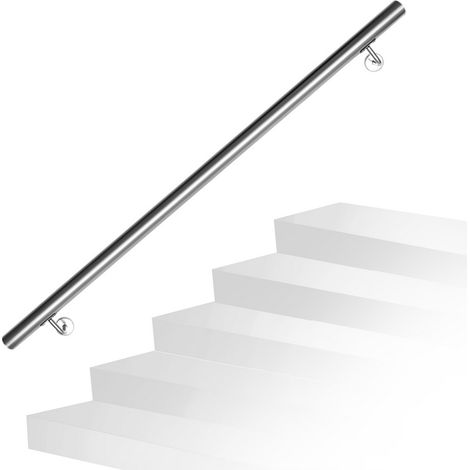 EINFEBEN Main courante inox rampe d'escalier rond intérieur & extérieur Ø 42 mm support mural argenté 120cm