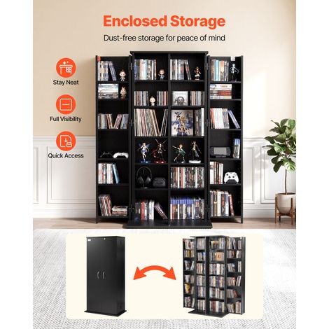 Bibliothèque Étagère, Meuble de Rangement Multimédia à 6 Niveaux, Armoire Biblio avec Portes et Étagères Réglables pour CD, DVD, Li… (1/5)