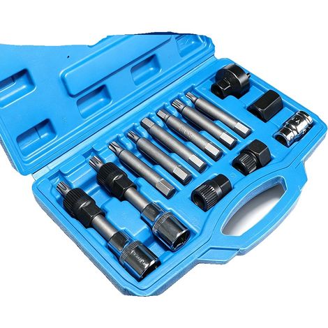 Kit de herramientas para desmontar la polea del alternador, acero cromo-vanadio, accionamiento de 1/2 pulgada, 33 dientes, 13 piezas/juego, compatible con varias marcas de automóviles. (1/5)