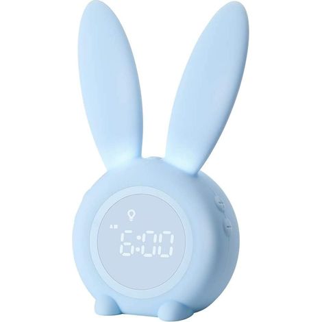 Réveil enfant JeiibrZui Lapin - Bleu - 1 pièce - Aide au sommeil avec veilleuse - 6 sons et fonction snooze pour garçons et filles (1/5)