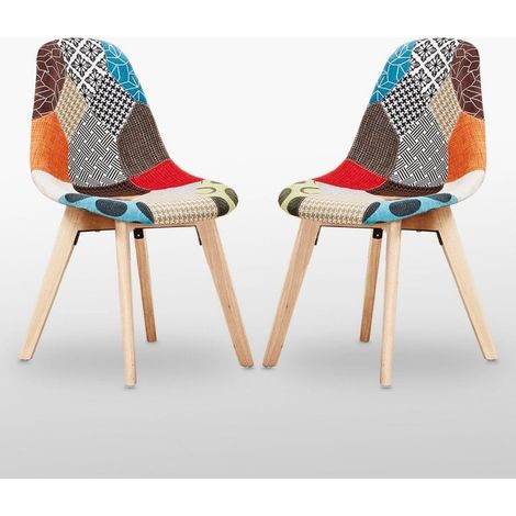 2er-Set Esszimmerstühle im Patchwork-Stil mit Stoffpolsterung und Holzbeinen – Esszimmerstuhl – Mehrfarbig (1/5)