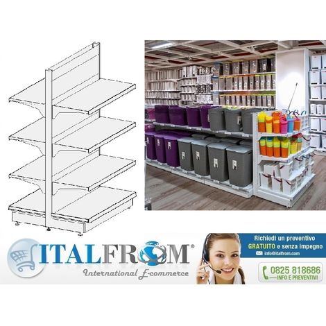 MODULO CONTINUATIVO Scaffale gondola L 133, H 166 , Prof.50+50 CM, base + 3 ripiani (1/5)
