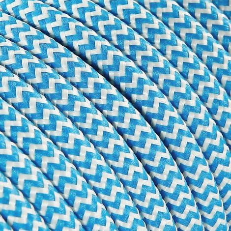 Fil Électrique Tissu Zébré Bleu et Blanc 2x0,75mm² - Câble Électrique Textile de Qualité