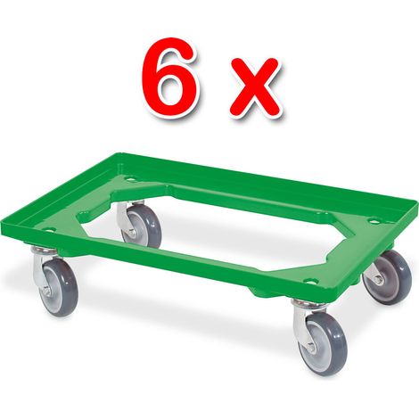 BRB Lot de 6 trottinettes de transport pour conteneurs 600 x 400 mm, capacité de charge 250 kg, verte — vue 3