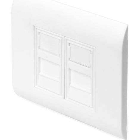 DIGITUS Cornice + 2x mascherina – 2 porte – Uscita diritta – Layout francese – Per moduli Keystone – Bianco