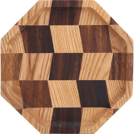 Plateau de service en bois motif grille pour fruits, thé, dessert, pain - 20x20cm (1/5)