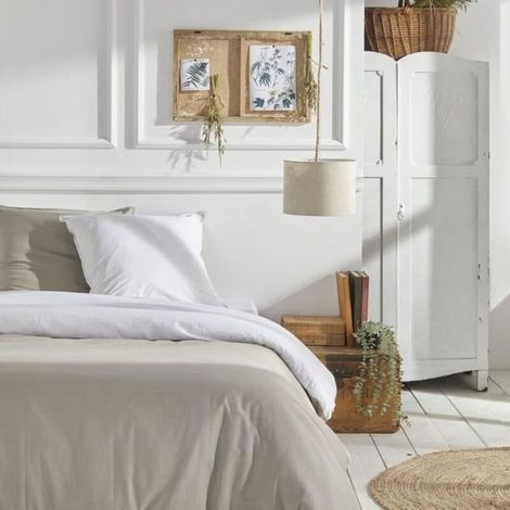Parure de lit coton uni   Beige 140x200 cm -