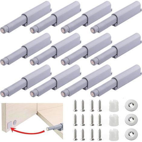 Ecleanfy - 12 Pcs Push to Open Aimant Poussoir Porte Placard - Système Fermeture Douce Sans Poignée, Amortisseur Inclus (Lot Complet)