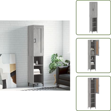Hochschrank - vidaXL Highboard Grau Sonoma 34,5x34x180 cm Holzwerkstoff - Wohnzimmermöbel (1/5)