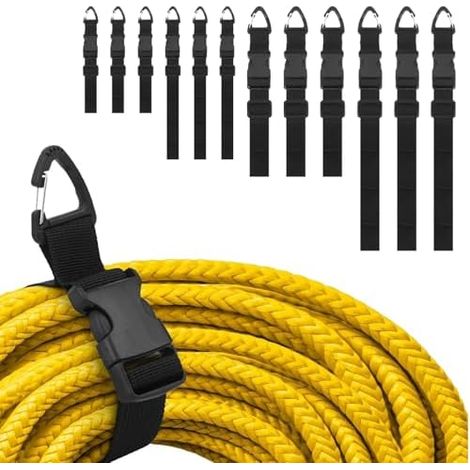 Lot de 12 sangles rangement résistantes, 4 tailles, avec boucle triangulaire, support câble d'extension réglable, pour l'organisation des tuyaux garage - (1/5)