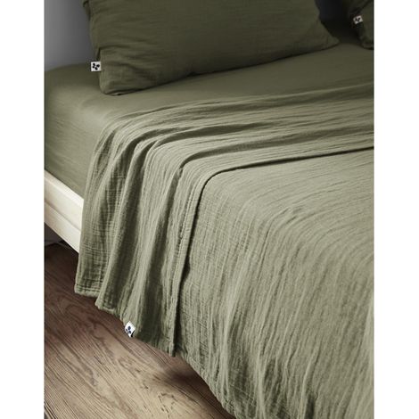 Drap plat 270 x 300 cm Double gaze de coton luxe Gaïa Romarin