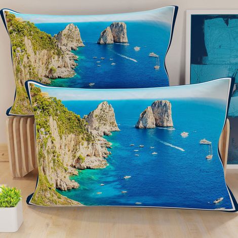 Lot de 2 Taies d'Oreillers 80x40 cm 100% Microfibre Hypoallergénique, Housse Oreiller Rectangulaire Bleu Marine 03, Paquet de 2