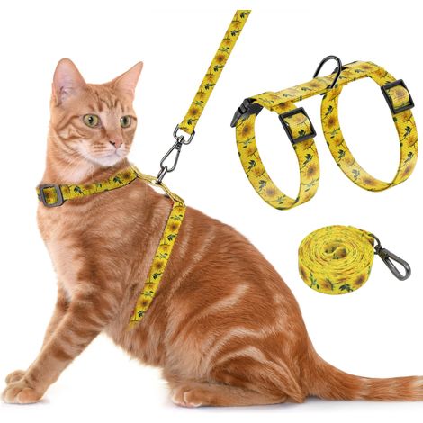 Ensemble Harnais et Laisse réglable Anti-Fugue pour Chat, Doux, léger et Mignon, pour Chats de Petite et Moyenne Taille, Tournesol Jaune (1/5)