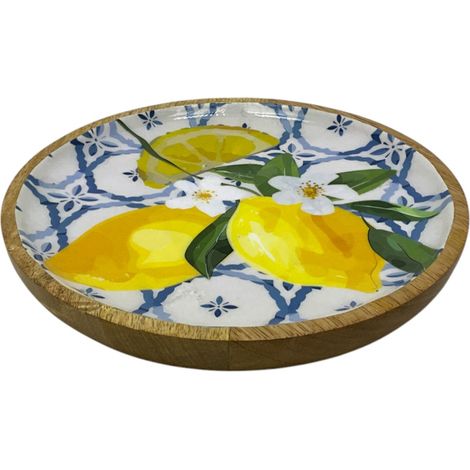 Piatto Medio Limone Decorativo Cucina, Vassoio in Legno Giallo, Ideale per Servire Frutta e Antipasti