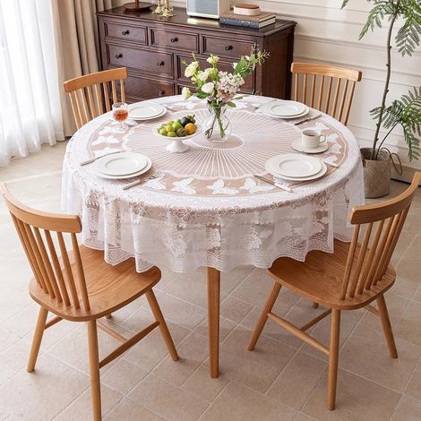 Table ronde en dentelle blanche pour décorer la maison 180cm (1/5)